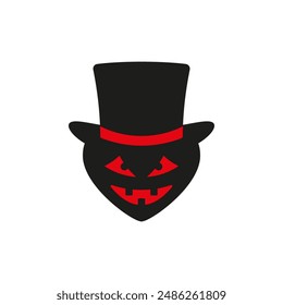 Monster in a cylinder hat. A ghost in a top hat with a scary face. Vector illustration and drawing on a white background.