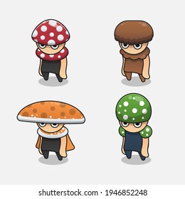 Monster devil game items with mushroom design isolated flat vector illustration on white background