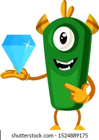 Monstruo con diamante, ilustración, vector sobre fondo blanco.