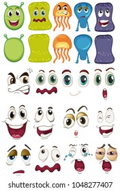 Monster and different face set illustration