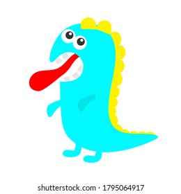 Monster dino colorful silhouette. Happy Halloween. Cute kawaii cartoon scary funny character icon. Eyes, tongue, teeth. Funny baby collection. White background. Isolated. Flat design. Vector