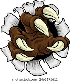A monster or dinosaur claw, eagle dragon animal hand ripping and tearing through the metal or paper background