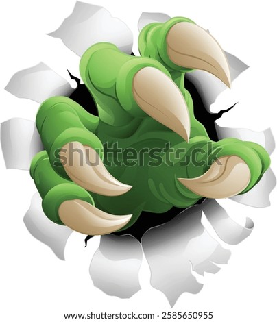 A monster or dinosaur claw, eagle dragon animal hand ripping and tearing through the metal or paper background