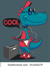 monster, dinosaur rock star vector design for tee shirt