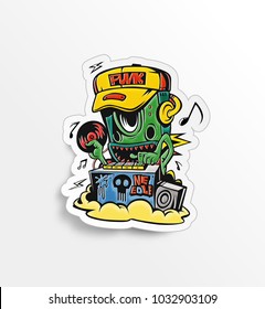 Monster dj beard mixing music on the turntables. stiker Vector Illustration. Monster dj beard mixing music on the turntables. stiker Vector Illustration.