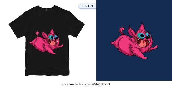 Monster Dogs_7 T-Shirt Design. Vector print. Funny Vector Monster Dogs monochrome label poster or t-shirt print design. Global swatches.