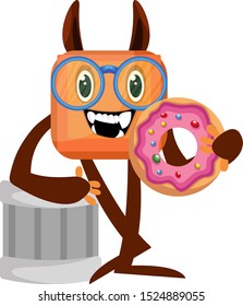 Monster with donut, illustration, vector on white background.