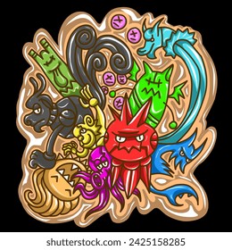 monster doodle art 240213t vector de color