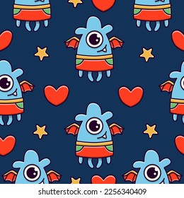 Monster doodle cartoon illustration pattern design