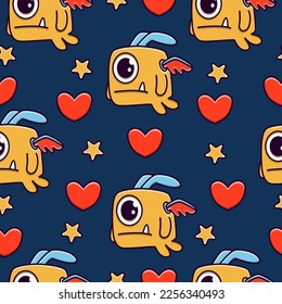 Monster doodle cartoon illustration pattern design