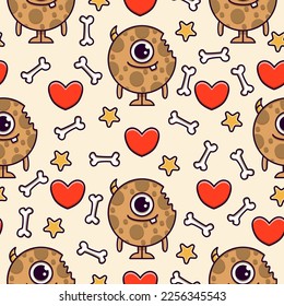 Diseño de patrones de ilustración de caricaturas de doodle de monstruo