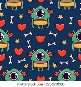 Monster doodle cartoon illustration pattern design