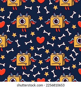 Diseño de patrones de ilustración de caricaturas de doodle de monstruo