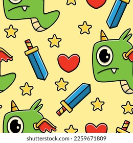 Diseño de patrones de ilustración de caricaturas de doodle de monstruo