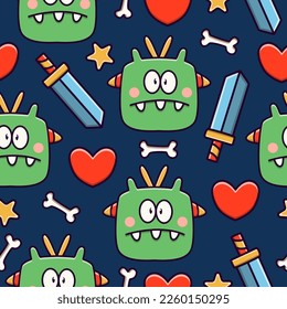 Diseño de patrones de ilustración de caricaturas de doodle de monstruo