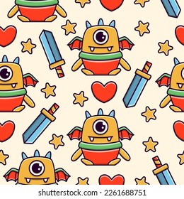 Diseño de patrones de ilustración de caricaturas de doodle de monstruo