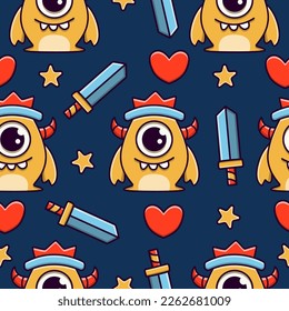 Diseño de patrones de ilustración de caricaturas de doodle de monstruo