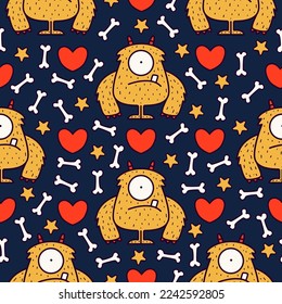 Monster doodle cartoon pattern design illustration