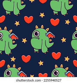 Diseño de ilustración de patrones de dibujos animados monster doodle