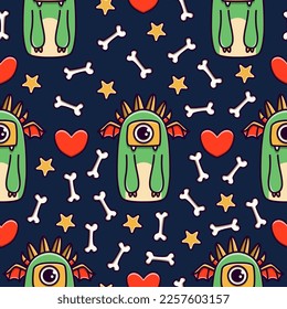 Monster doodle cartoon pattern illustration design