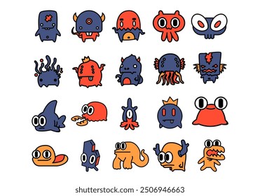 Monster Doodle Characters Element Set
