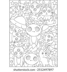 monster doodle kawaii coloring book page for kids and adults creative coloring mindful relaxation activity