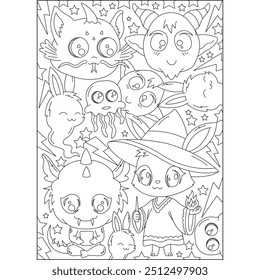 Página del libro para colorear de Monster Doodle Kawaii para niños y adultos Colorear creativamente Actividad de relajación consciente