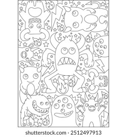 monstro doodle kawaii coloração página do livro para crianças e adultos de coloração criativa de atenção à atividade de relaxamento