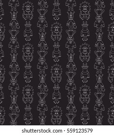 Monster doodles childish cute black and white seamless vector pattern