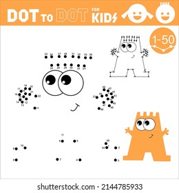 Monster. Dot to dot games for kids. Connect the numbers and drawing a monster. Coloring Book. Puzzle activity worksheet. Sketch vector illustration.