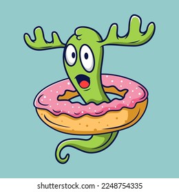Monster doughnuts cartoon character, funny monster illustration