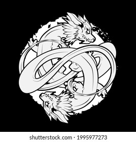Monster Dragon. Coloring book antistress for children and adults. Zen-tangle style.Black and white drawing.Hand draw
