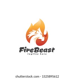 Monster Dragon Serpent Head and Fire Flame Logo Icon