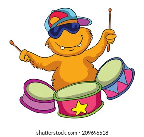 monster drummer, vector illustration on white background