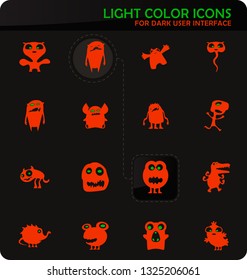 Monster easy color vector icons on dark background for user interface design