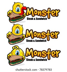 Monster eat a sandwich logo on a white background