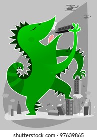 Monster eating buildings - vector