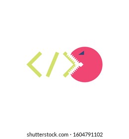 Monster eating website code design, Programming web designer technology internet media modern and development theme Vector illustration