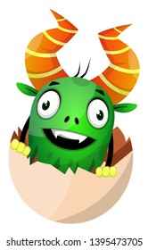 Monster in egg shell, illustration, vector on white background.