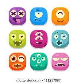 Monster Emoji  Colorful Bright Childish Cartoon Style Icons Set For Smartphone Flat Vector Design Isolated On White Background
