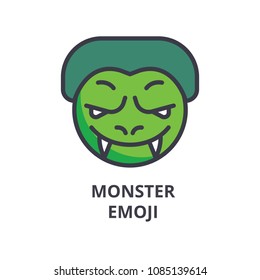 monster emoji vector line icon, sign, illustration on background, editable strokes