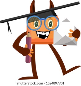 Monster with envelope, illustration, vector on white background.