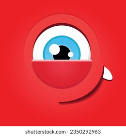 Monster eye. Cartoon illustration of a funny smiling shyly monster with one eye. Vector 10 EPS.