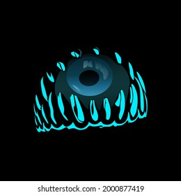 monster eye vector logo illustration with fangs