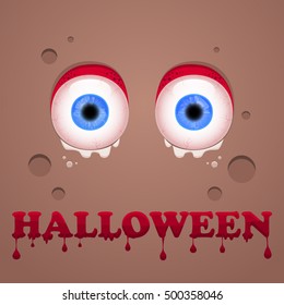 Monster eyes. Vector, eps10. Monster blue eyes on brown background.