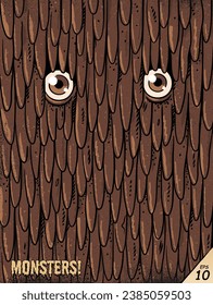 Monster face. Brown mutant creature. Horror character, grunge poster 