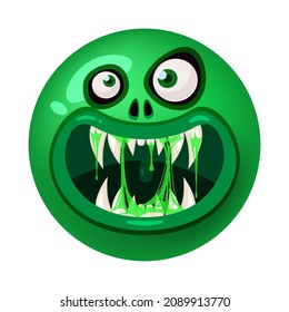 Monster face cartoon round icon head Halloween character. Illustration, sticker, emblem funny cute mask, vector