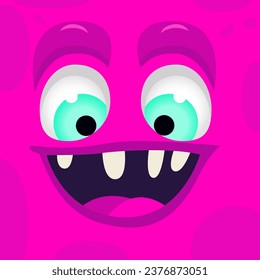 Monster face cool cartoon neon pink vector illustration. Happy Halloween card. Emotions, cartoon faces, funny monsters. Monster face emotion. Halloween cartoon monster face. Prints design for t-shirts