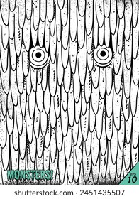 Monster face. Creepy mutant creature. Horror character, coloring page