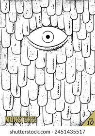 Monster face. Creepy mutant creature. Horror character, coloring page